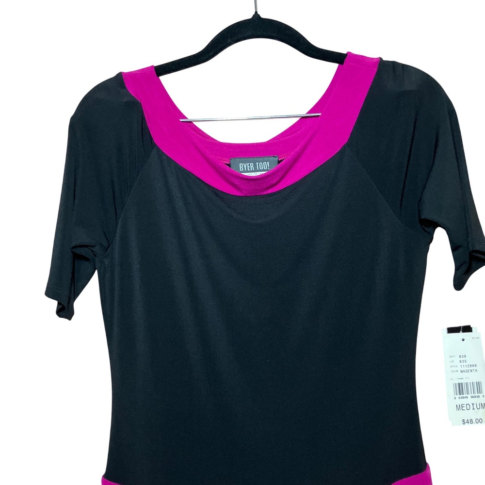 Byer Too! Fit and Flare Dress Womens Medium Black Magenta NEW Colorblock Retro - Picture 2 of 11